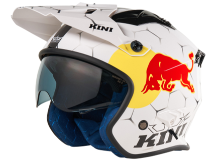 O'NEAL Kini Red Bull XDR Road Helmet in white, side view showing sleek aerodynamic design and adjustable straps.