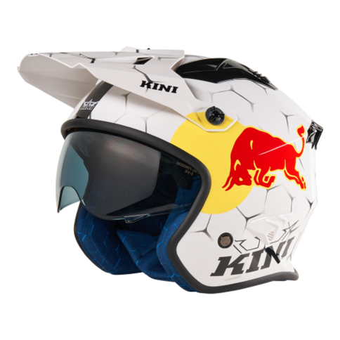 O'NEAL KINI RED BULL XDR white road helmet shown from the left side, featuring sleek design and aerodynamic shape.