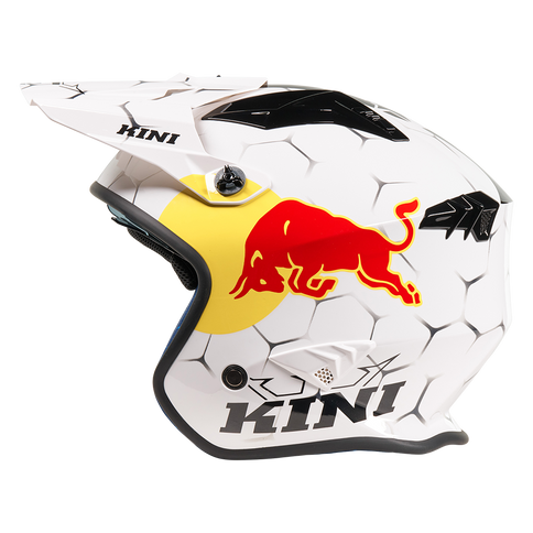 O'NEAL KINI Red Bull XDR white road helmet showing side view with sleek aerodynamic design and adjustable strap