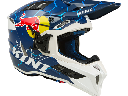 O'NEAL Kini Red Bull EXC MX helmet 1.0 in blue and white, viewed from the right side, for motocross protection.