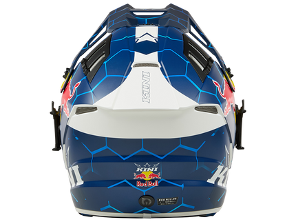 O'NEAL Kini Red Bull EXC MX helmet 1.0 in blue and white, shown from the back, designed for motocross racing.