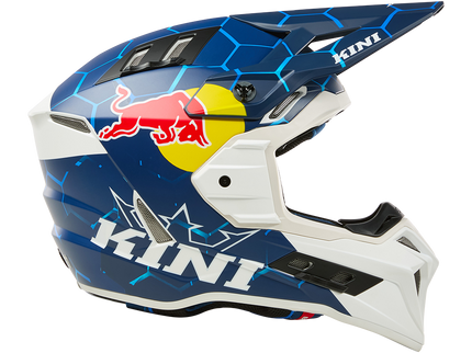 O'NEAL Kini Red Bull EXC MX helmet 1.0 in blue and white, right side view without Air Flaps, racing motocross gear