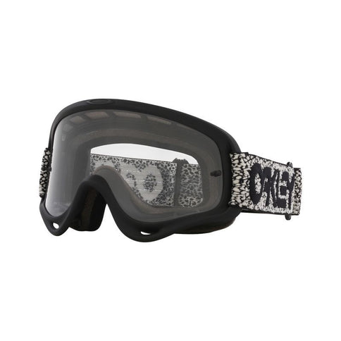 Oakley O-Frame MX Goggle in grey crackle with clear lens, designed for motocross riding and protection.