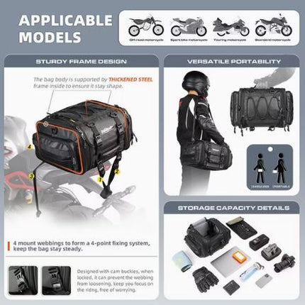 RHINOWALK MOTORCYCLE TAIL BAG - 19L - 26L (EXPANDABLE)