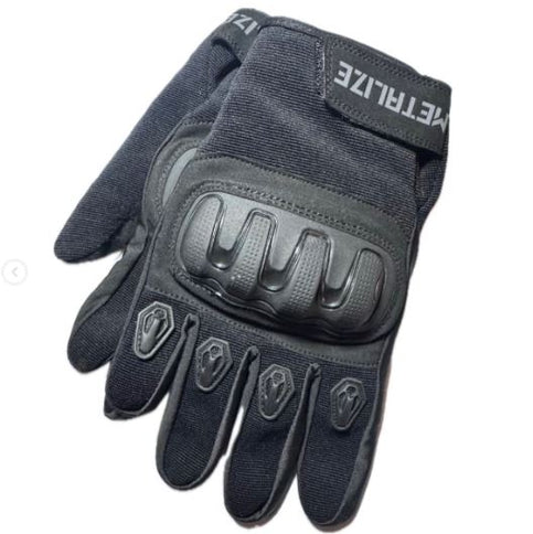 Black METALIZE MTZ170 road gloves with padded palms and adjustable straps for comfortable cycling.