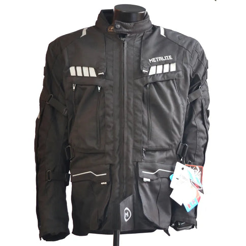 Black METALIZE Ladies Road Jacket with sleek design, featuring durable fabric and modern style for outdoor riding.