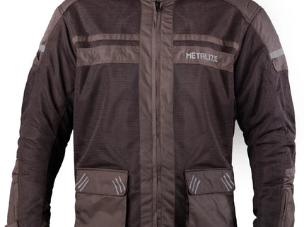 Brown ACERBIS METALIZE 485 airflow road jacket with lightweight, breathable fabric and reflective details for motorcycle riding.