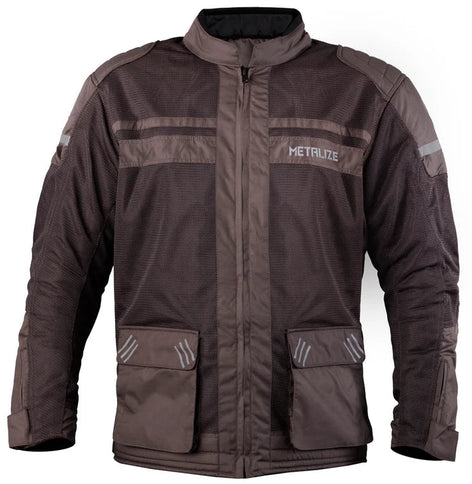 Brown ACERBIS METALIZE 485 airflow road jacket with lightweight, breathable fabric and reflective details for motorcycle riding.