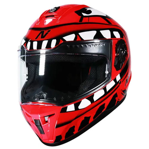 Red and white NITRO N700 BIGMOUTH road helmet with bold design, featuring a large mouth opening and aerodynamic shape.