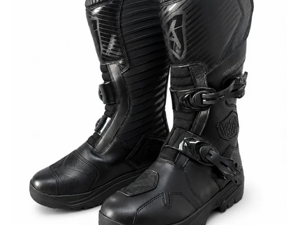 Black NEXO BT-2296 Adventure Boots for road riding, featuring sturdy leather construction and ankle protection.