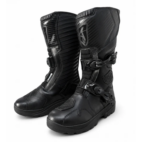 Black NEXO BT-2296 Adventure Boots for road riding, featuring sturdy leather construction and ankle protection.