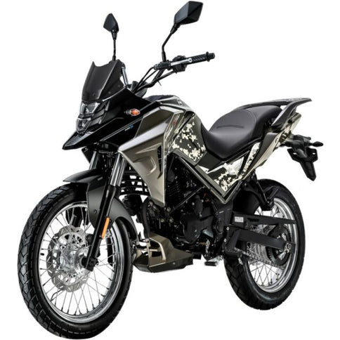 Black SYM NHT 200 motorcycle, sleek design, showcasing the sporty bike with a modern look and detailed features.