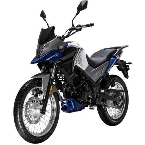 Blue SYM NHT 200 motorcycle from the 2025 series, highlighting sleek design and modern features.