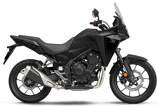 Honda NX500 motorcycle in black, showcasing its sleek design and color options.
