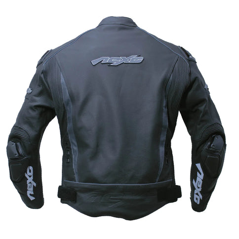 Black NFORCE road jacket by NEXO for men, featuring a sleek leather design with detailed stitching and a modern fit.