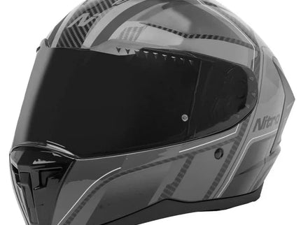 NITRO Sidewinder full face helmet in black and grey with aerodynamic design for road riding safety and style