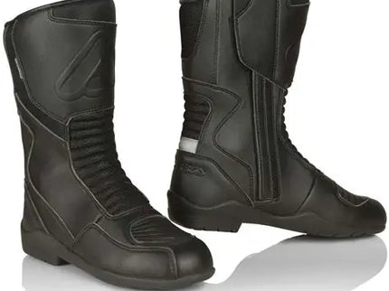 ACERBIS Tour MX boots, black and gray motocross riding boots with reinforced ankle protection and adjustable straps.