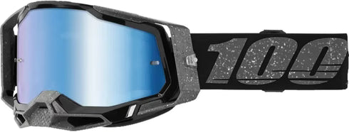 100% Racecraft 2 KOS blue mirror MX goggles with tinted lenses and adjustable strap, designed for motocross riding.
