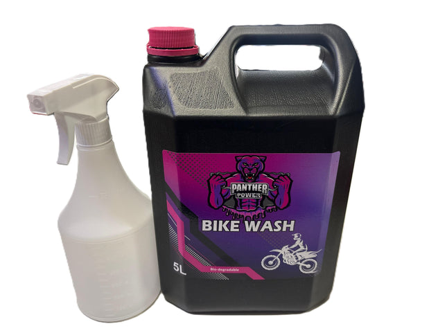 PANTHER POWER Bike Wash 5L with free 750ml spray bottle, bike care product for cleaning and maintenance.