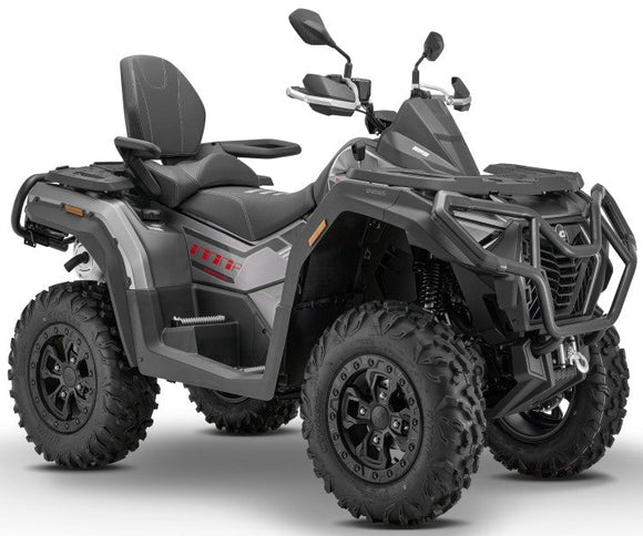 QJ MOTOR SFA 1000P motorcycle with sleek black body and modern design, front view showing headlights and handlebar.