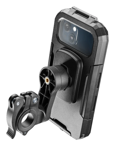 RBS-Yamaha QUIKLOX Armor Pro phone lock case with handlebar mount, shown from the back, designed for Yamaha motorcycles.