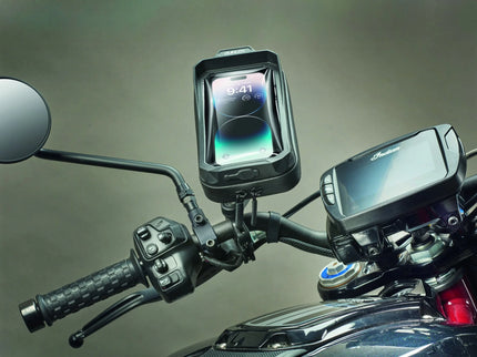 RBS-YAMAHA QUIKLOX waterproof phone lock kit with handlebar mount for secure bike phone attachment, shown in a detailed product image.