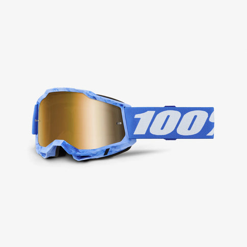 100% ACCURI 2 MX goggles with gold mirror lenses, featuring a sleek design and clear visibility for motocross riding.