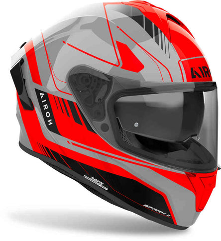 AIROH Spark 2 Chrono grey and orange gloss road helmet with aerodynamic design and venting, ideal for motorcycle riders.