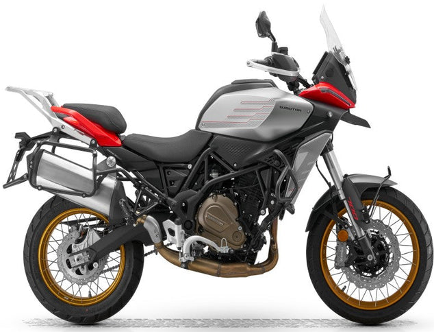QJ MOTOR SRT 700 SX motorcycle with black and silver design, showcasing the sleek body and sporty features.