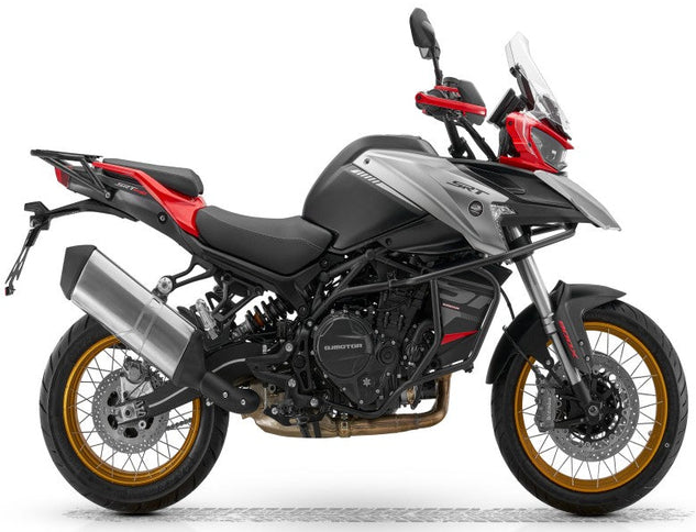 QJ MOTOR SRT 900 SX motorcycle with black and red body, featuring sleek design and advanced features.