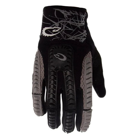 LIZZARD T-REX MX Gloves in black and grey with textured grip palms and flexible fabric for motocross riding.