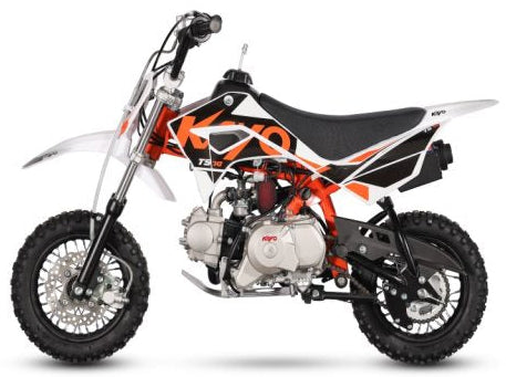 KAYO TS70 mini motorcycle with black and green frame, off-road tires, and sporty design for kids and beginners.