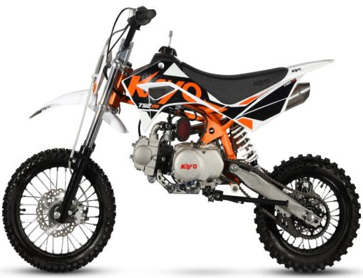 KAYO TSD 110 motorcycle displayed outdoors, featuring a sleek black body and sporty design with front and rear wheels visible.