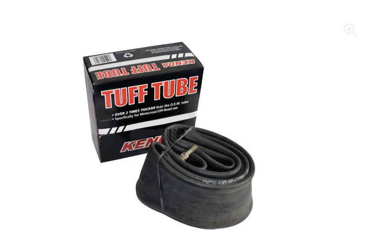 Kenda Tuff Tube 110/100x18 inner tube for motorcycle or bicycle tires, shown in the image.