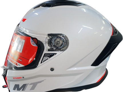MT Stinger 2 Gloss White road helmet with aerodynamic design and adjustable straps, ideal for cycling enthusiasts.