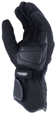 NEXO Winter MX gloves shown from the rear with reinforced palms and adjustable wrist straps for motocross riding.
