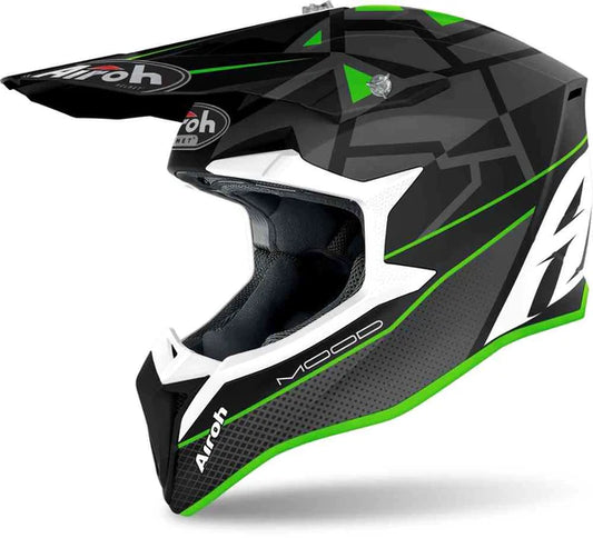 Matte green AIROH WRAAP MX helmet with sleek design and ventilation for motocross riding.