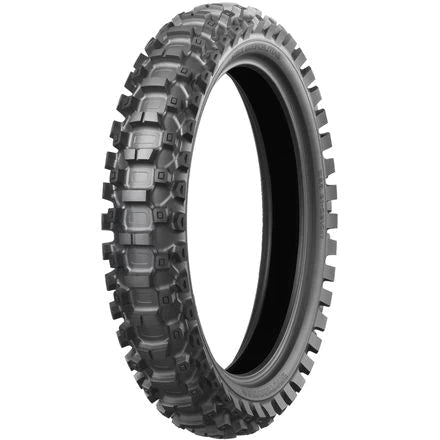 Bridgestone Battlecross X20 rear motorcycle tire with 110/100-18 tread pattern and rugged off-road design.