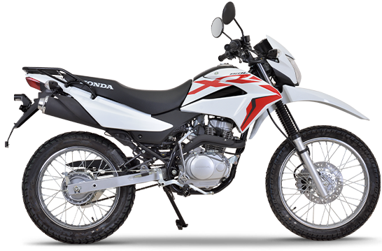Honda XR150L motorcycle in white color, showcasing the sleek design and sporty appearance of the Honda off-road bike.