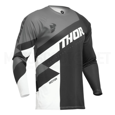 Thor SECTOR Checker MX Jersey in black and grey with a checker pattern, designed for motocross riding and motocross enthusiasts.