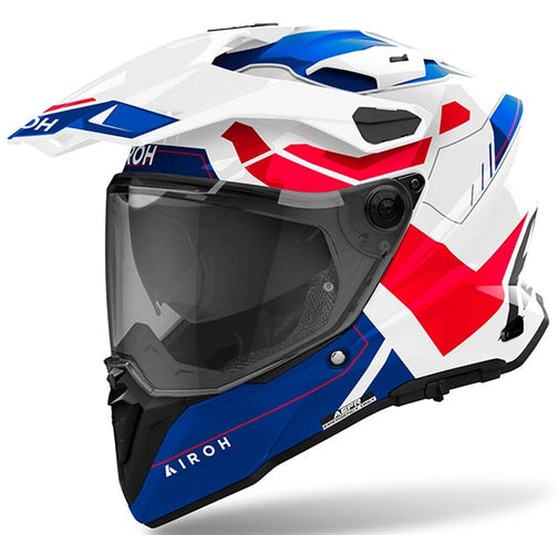 AIROH BANDIT HORN WHITE GLOSS adventure helmet with sleek white glossy finish, designed for motorcycle riding.