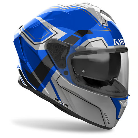 AIROH Spark 2 Dart Blue Gloss road helmet with blue, black, and grey design, featuring a sleek aerodynamic shape and ventilation.