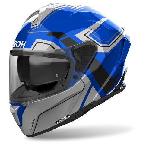 AIROH Spark 2 Dart blue gloss road helmet with black and grey accents, lightweight and aerodynamic for motorcycle riding.