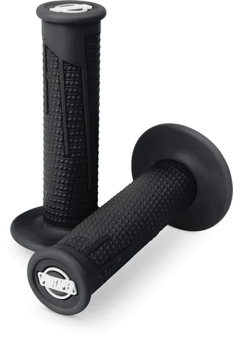 Black PRO TAPER Diamond grip with clamp-on design, featuring full diamond pattern for enhanced grip on motorcycle handlebars.