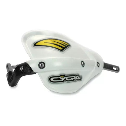 Cycra Probend enduro wrap-around hand guard pack in white and black for motorcycle protection and style.