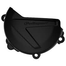 Black Polisport clutch cover for Yamaha YZ125 motorcycle, providing durable protection for the clutch area.