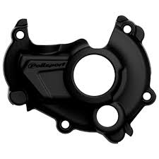 Black Polisport ignition cover for Yamaha YZ250F and WR250F bikes, designed for protection and durability.