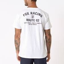 FOX Route 62 SS Tee, men's short sleeve graphic T-shirt in black with Route 62 logo, casual streetwear style.
