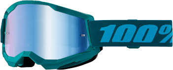 MX goggles with blue mirrored lenses and black frame from 100% STRATA 2 STONE BLUE MIRROR collection.