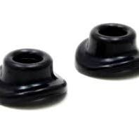 Pair of DRC bike protection mud guard air valves in black, designed to shield tires from dirt and mud.